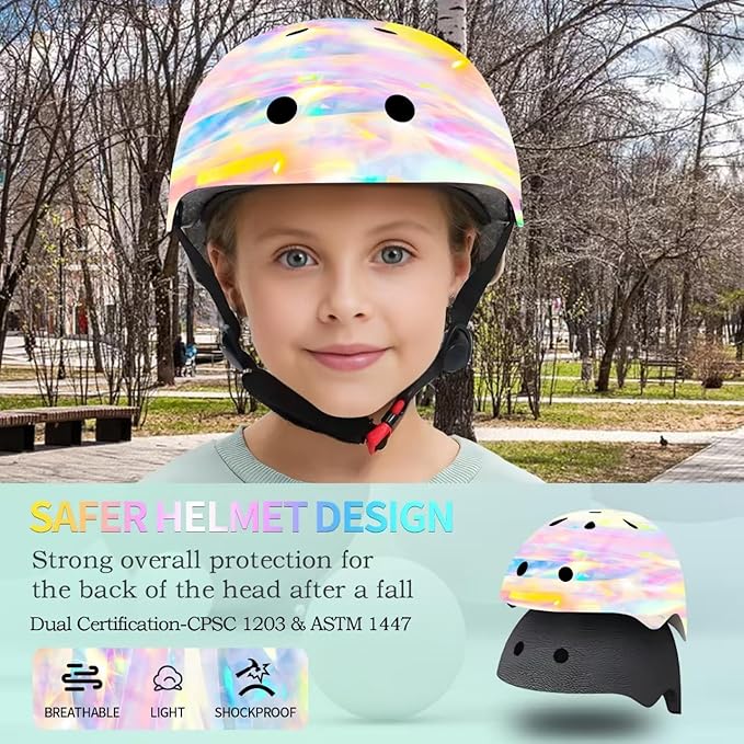Adjustable Color Gradient Skateboard Helmet for 3-5-8-14+Ages【Toddler Kids Youth Adult】 Girls Boys Woman.Bike Helmet for Multi-Sports Cycling Bicycle Scooter Inline Roller Skate Rollerblading
