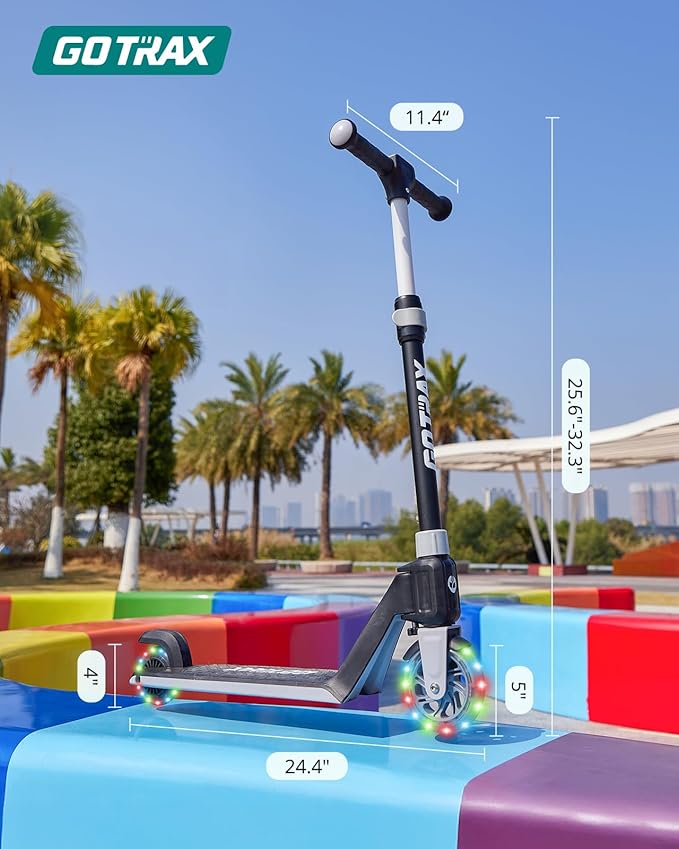 Gotrax K03 Kick Scooter for Kids, 5" LED RGB Lighted Wheels, 4.6 Lbs Lightweight and One-Click Detachable Design, Height Adjustable Handlebars, Anti-Slip Deck and Max Load 110 Lbs for Boy&Girl Age 3+