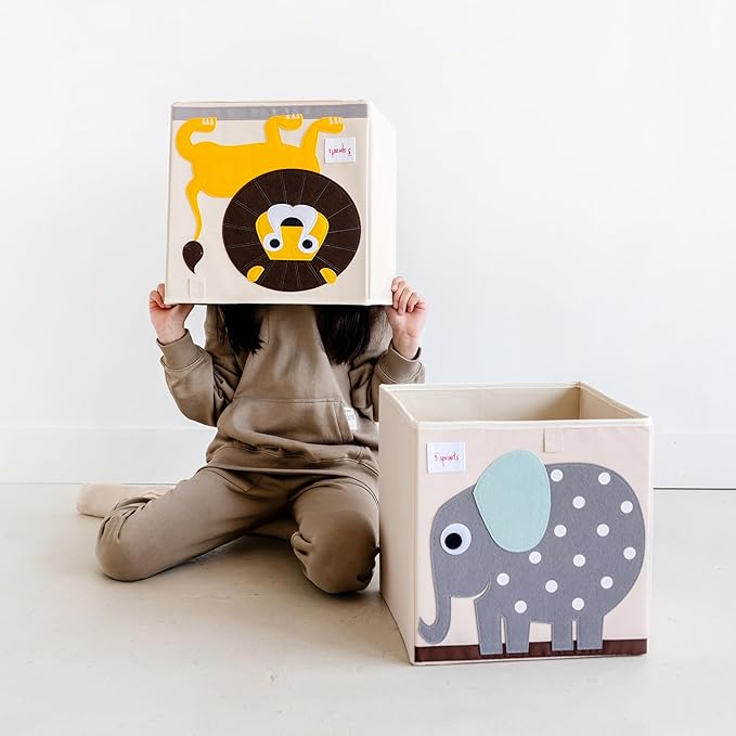 3 Sprouts Toy Storage Organizer: Toy Box Cube Organizer for Playroom, Nursery - Foldable Storage Bin - Elephant