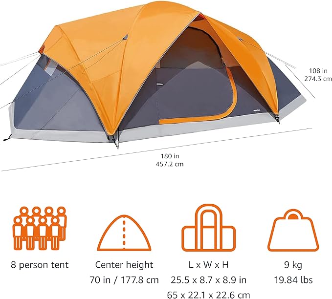 Amazon Basics Camping Tent, 3-Season Dome Design with Rainfly