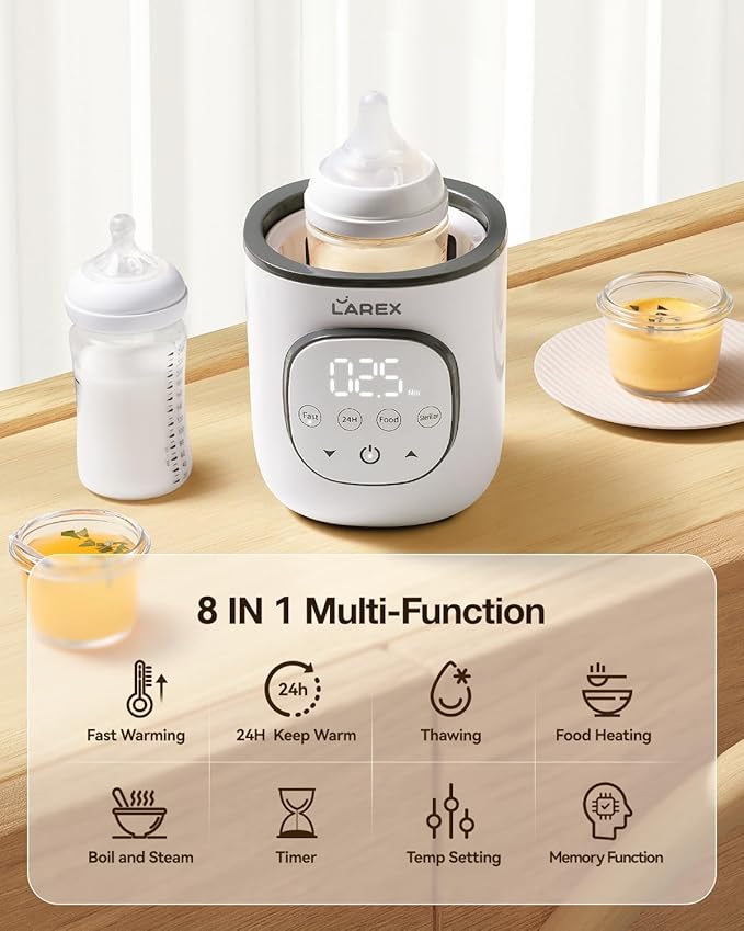 LAREX Bottle Warmer, Fast Baby Bottle Warmer for Breastmilk and Formula, with Timer and Accurate Temp Control, 8 in 1 Baby Milk Warmer BPA Free with Digital Display, Bottle Warmers for All Bottles