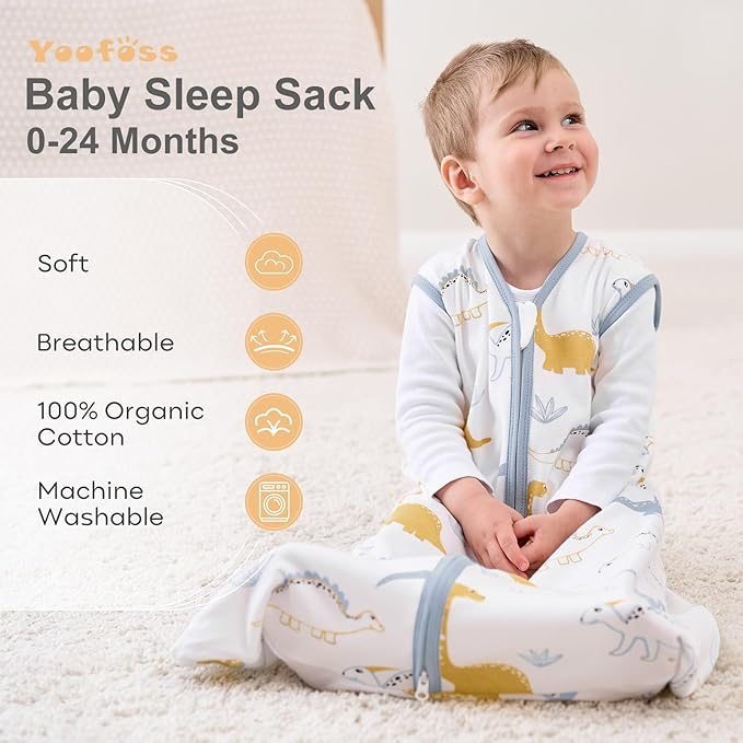 Yoofoss Baby Sleep Sack 12-18 Months Baby Wearable Blanket 100% Cotton 2-Way Zipper TOG 0.5 Toddler Sleeping Sack 3 Pack, Lightweight Sleep Sacks for Babies(Large)