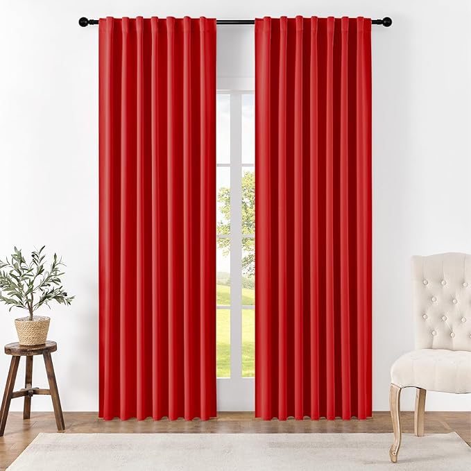 Joydeco Blackout Curtains 108 Inches Long, Thermal Insulated Black Out Curtains 2 Panels Set, Room Darkening Drapes for Living Room Window Rod Pocket Back Tab (W52 x L108 Inch, Red)