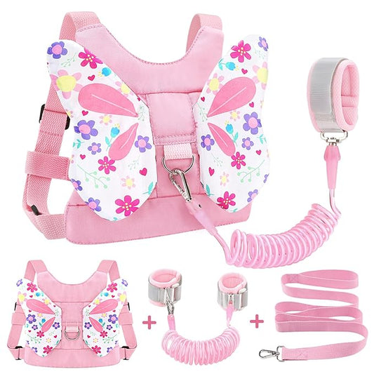 Accmor Toddler Harness Leash, Cute Butterfly Kids Leash + Anti Lost Wrist Link for Outdoor Travel, Adorable Child Walking Harness Wristband Assistant Strap Belt Keep Kids Close for Baby Boys Girls