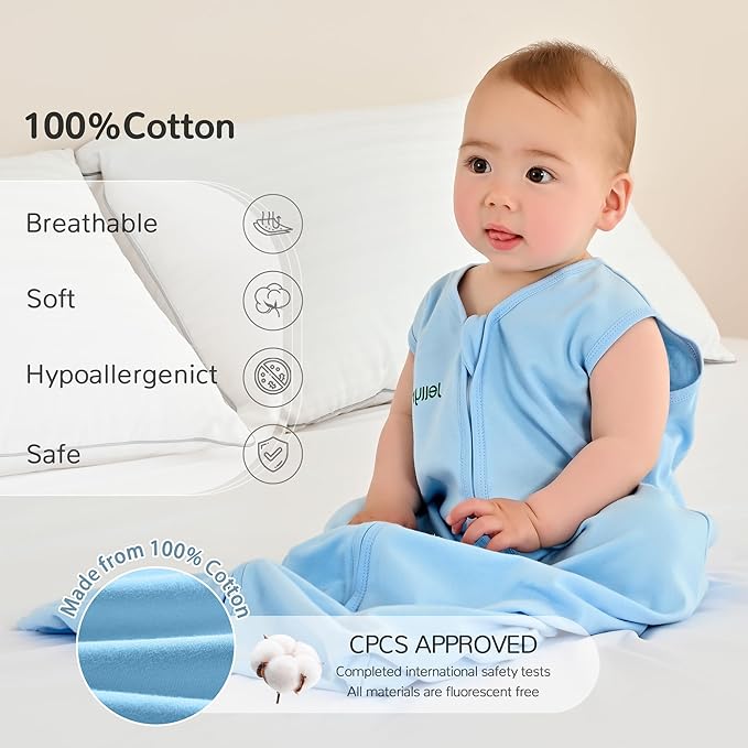 JELLYMONI Baby Sleep Sack 6-12 Months 100% Cotton Wearable Blanket, 0.5 TOG Soft Lightweight Toddler Sleeping Sack 3 Pack 2-Way Zipper Newborn Sleep Sacks