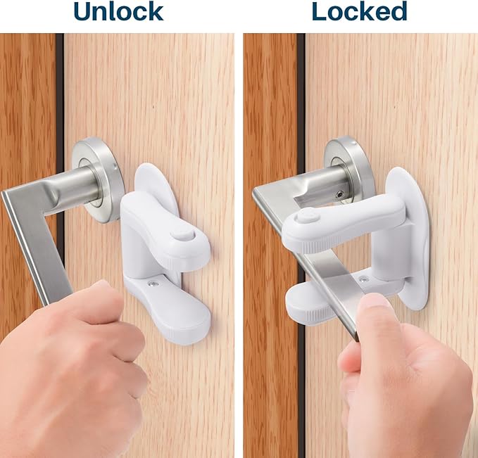 Inaya Door Lever Lock (4 Pack) – Child Proof Handle Locks, 3M Adhesive & Easy Installation for Home, Baby-Proof Locks for Kids Safety, Compatible with standard doors