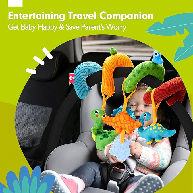 hahaland Car Seat Toys for Babies 0-6 Months Boy - Baby Toys 0-6 Months - Rattle, Mirror, Crinkle, Squeaky, Developmental Carseat Stroller Travel Birthday Gift for Infants