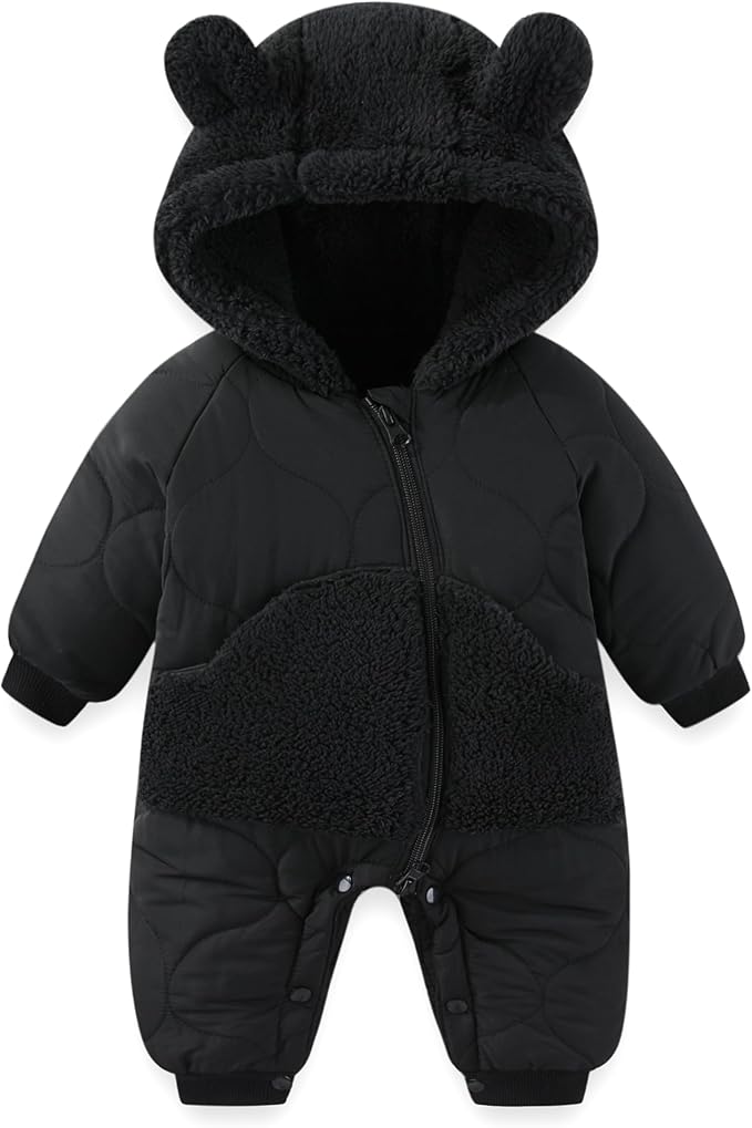 JiAmy Baby Snowsuit Newborn Winter Clothes Coat Romper Windproof Fleece Hat Zipper Baby Bear Outfit