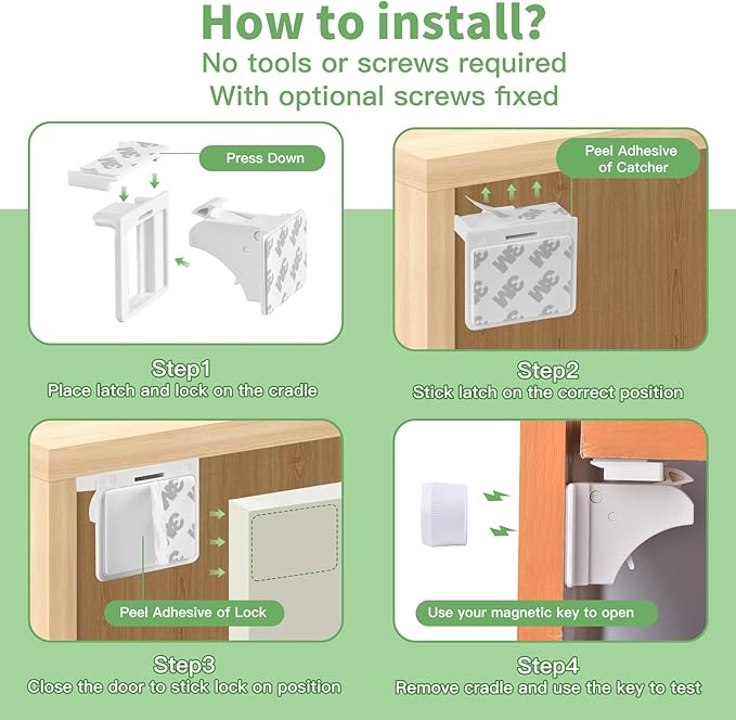 32 Pack Vkania Magnetic Cabinet Locks Baby Proofing - Baby Safety Latches for Drawers and Cabinets -Easy Installation No Drilling