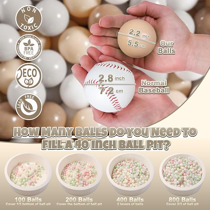 GOGOSO Balls for Ball Pit - Plastic Ball for Toddlers 1-3, Baby Kids Ball Pool Decoration 50 100 200 300 500 1000 (Grey+Coffee+ Beige+White, 500 Balls)