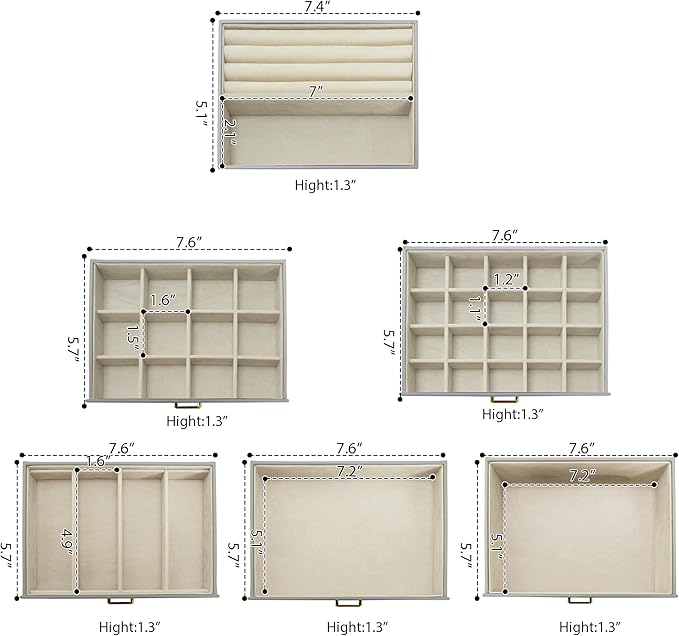 AKOZLIN Extra Large 6-Tier Jewelry Box Organizer Functional Huge, 5 Drawers Leather Jewelry Storage Case for Women Girls Ring Necklace Earring Bracelet Holder Organizer with Mirror Grey