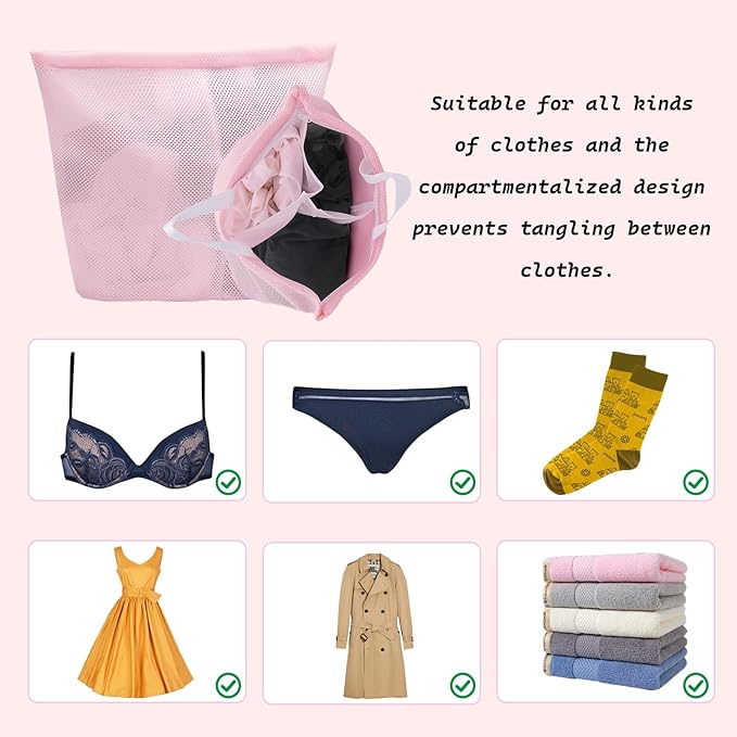 2 Pcs Special Zoning laundry bag for delicates with handles mesh laundry bags washing machine laundry totes travel storage and sorting bag(Pink-Blue)