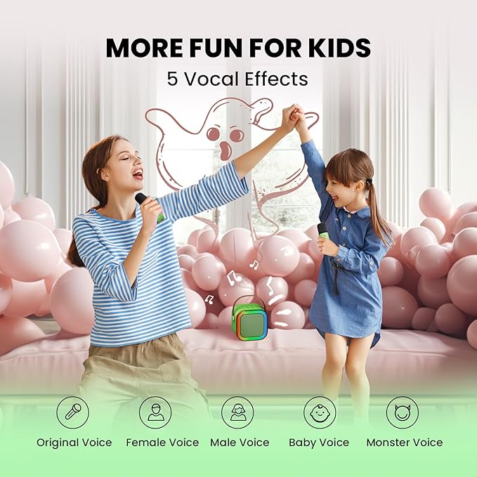 IROO Mini Karaoke Machine for Kids, 2025 TOP Toys Birthday Gifts Ideas for Girls Ages 4, 5, 6, 7, 8, 9, 10, 12+ Years Old, Portable MP3 Player with 2 Wireless Mics for Party