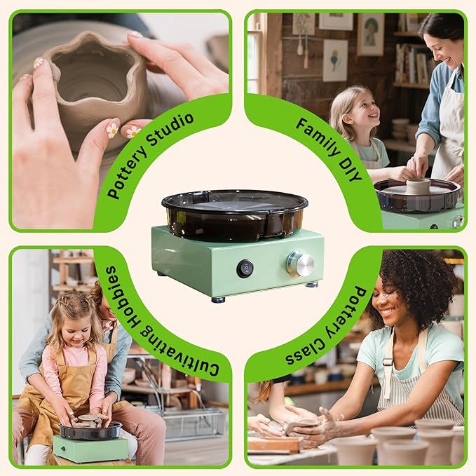 Alldeer Mini Pottery Wheel Kit - 6" Turntable Two-Way Rotation Clay Wheel, Metal Frame, Removable Splash Tray Ceramic Making Kit with 18PCS Sculpting Tools, Pottery DIY Machine for Kids and Beginners