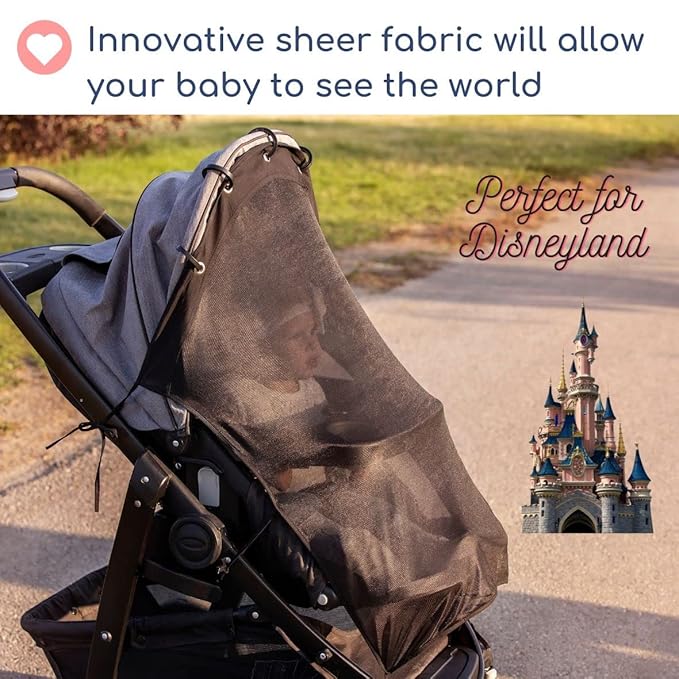 Stroller Sun Shade - Universal UV Protection Cover for Strollers Sunshade with See Through, Clip-On Sun Blocker, Sun Shield for Baby, Breathable Adjustable Fit, Full Coverage, XL Black