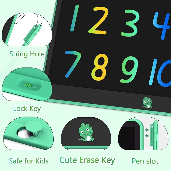 Hockvill LCD Writing Tablet for Kids, Toys for Girls Boys Drawing Pad for 3 4 5 6 7 Year Old Kid, Toddler Doodle Board Christmas Birthday for Children (16 INCH, Green)