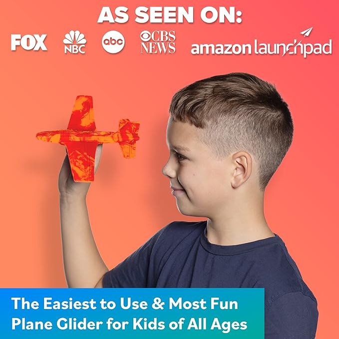 Airplane Toy Foam Glider Plane for Kids - Best Outdoor Toys for Boys & Girls - Kids Stocking Stuffers for Boys & Fun Flying Gliders Easy Throwing Air Planes - Great Gifts for Age 4 5 6 7 8 9 Year Olds