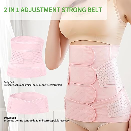 2 in 1 Postpartum Belly Band Wrap Pink, C-Section Support Belt XX-Large, Post Partum Support Recovery Waist/Pelvis Belt, Hysterectomy Belly Band Binder Girdle Stomach