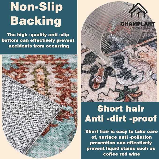 2'x3' Washable Area Rug Door Mat Vintage Doormat Indoor Entrance Traditional Thin Floral Print Non Slip Carpet for Kitchen Bathroom Bedroom Living Room