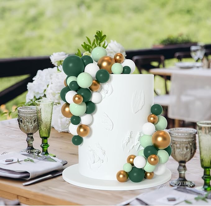75 Pcs Cake Balls Topper Decorations Foam Cupcake Topper Mini Balloon Cake Topper Balls Cake Picks for Cake Deco Birthday Party Wedding（Green,Gold, White）