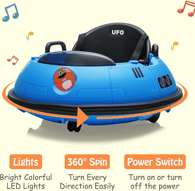 12V Electric Ride on Bumper Car for Toddlers, Kids Bumper Car with Remote Control, LED Lights & 360 Degree Spin, Indoor and Outdoor for 18+ Months Kids (Blue)