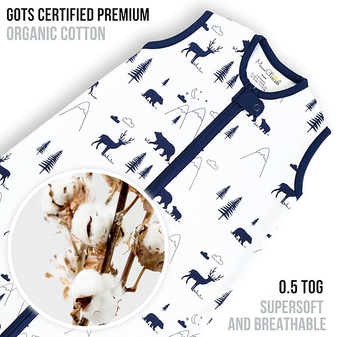 Mama Cheetah Baby Sleep Sack 0.5 TOG, Organic Cotton Baby Wearable Blanket with Two-Way Zipper, Swaddle Transition Baby Sleeping Bag for Newborn Infant Toddler Boy Girl, 6-12 Months