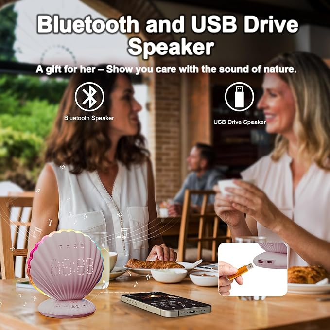 Alarm Clocks for Bedrooms,Portable Bluetooth Speaker,White Noise Sound Machines,Song 20/40/60 Timer,RGB Night Light,Bedroom Decor Aesthetic,Ideal Gift for Adult Women Teen Girls Boys(Pink)