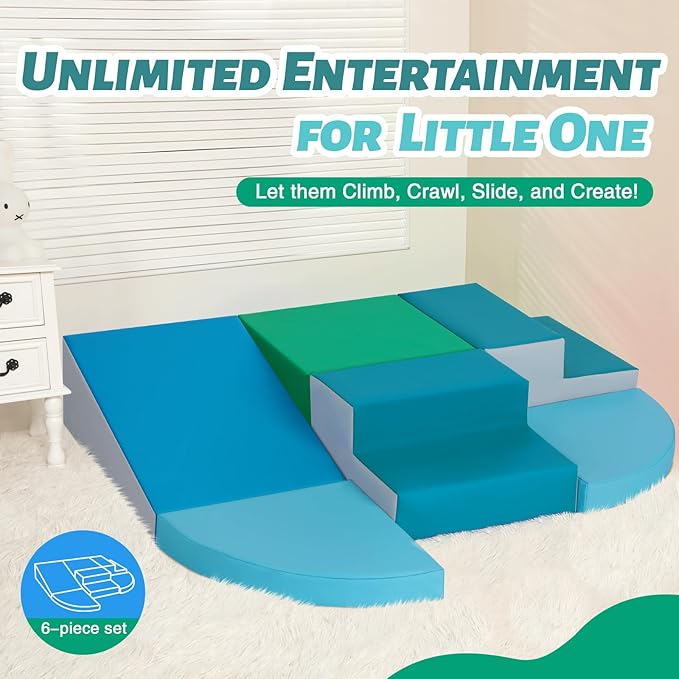 6-Piece Soft PU Leather Toddlers Climbing Toys, Indoor Climb and Crawl Activity Play Set, Foam Play Gym Climbing Structures for Toddlers 3, Baby Foam Blocks for Toddler