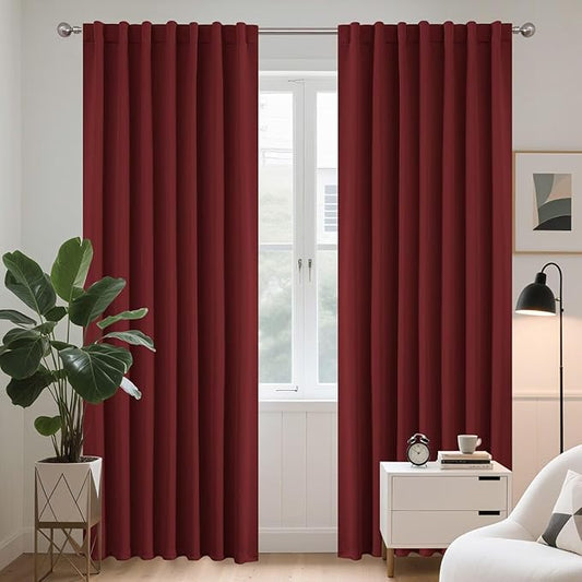 Joydeco 72 Inch Blackout Curtains for Bedroom, Thermal Insulated Black Out Curtains, Room Darkening Drapes for Living Room Window Rod Pocket Back Tab (W52 x L72 Inch, Burgundy Red)