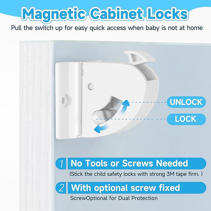 4 Pack Magnetic Cabinet Locks for Child Safety, Drawer Locks Baby Proofing, Magnetic Door Safety Locks for Cabinets and Drawers, Easy Installation No Tools Required (4 Pack and 1 Keys)