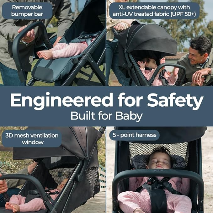 Inglesina Quid³ Stroller, Cosmic Black - Compact Reclining Travel Stroller for Baby & Toddler 0-55 lbs, One Hand fold, Car seat Compatible, Airplane Overhead, Lightweight, Foldable, XL UPF 50+ Canopy