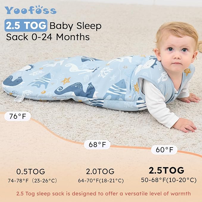 Yoofoss Baby Sleep Sack 12-18 Months, TOG 2.5 Baby Wearable Blanket with 2-Way Zipper, 100% Organic Cotton Fabric Winter Newborn Sleeping Sack, Warm Soft Comfy