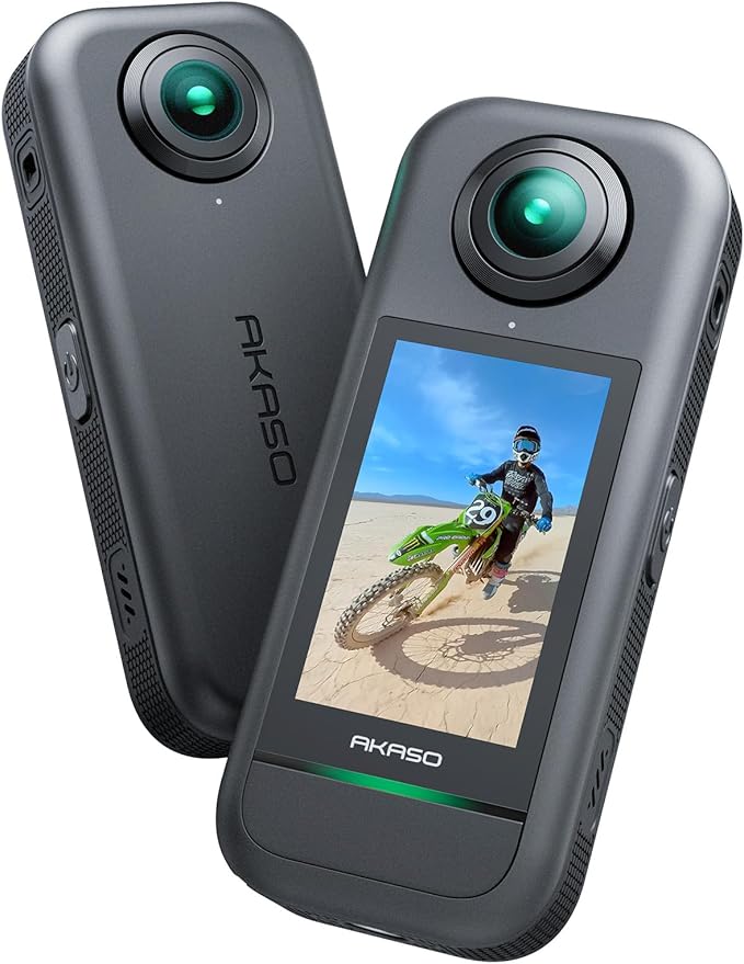 AKASO 360 Weatherproof 360° Action Camera - 5.7K 360 Video with 1/2" 48MP Sensors, 72MP 360 Photo, 360-SuperSmooth, 2.29" Touchscreen, Invisible Selfie Stick Effect, 360° Horizon Lock, AI Tracking