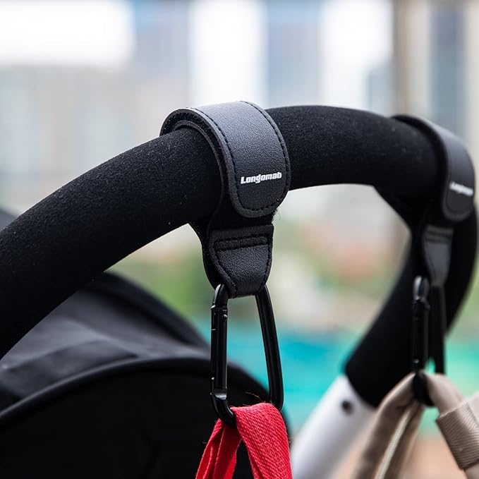 （4-Pack） Baby Stroller Hooks Clip or Hanging Diaper Bag Universal Hooks Accessories for Stroller and Car or Shopping Cart (Black and Brown)