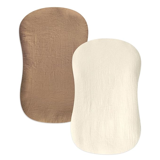 Hooyax Muslin Baby Lounger Cover 2 Pack, Soft and Breathable Newborn Lounger, Adorable Slipcover for Boys & Girls (Brown, Wheat)