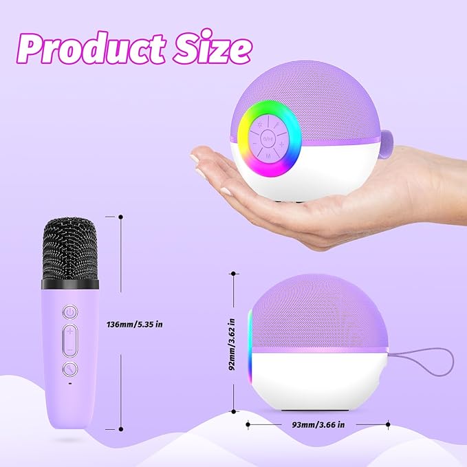 goopow Mini Karaoke Machine Speaker for Kids Adults, Portable Bluetooth Microphone Song Toys with LED Light, Best Chritmas Birthday Festival Gift for 3 4 5 6 7 8+ Year Old Girls Boys (Purple-2MIC)