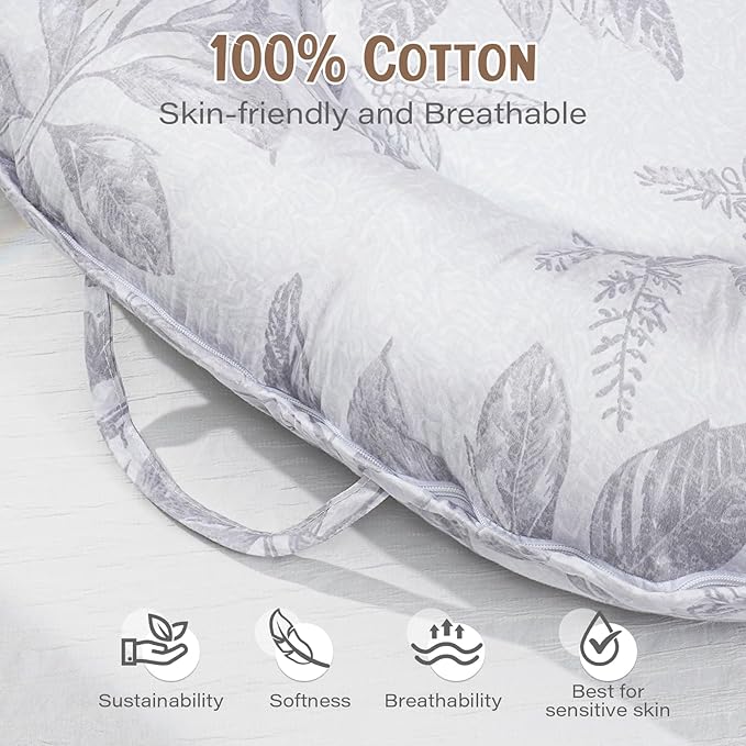 HKAI Baby Lounger – Soft Cotton Infant Floor Seat for Newborn to 24 Months, Portable Baby Essentials for Boys & Girls, Travel-Friendly Baby Lounge Pillow