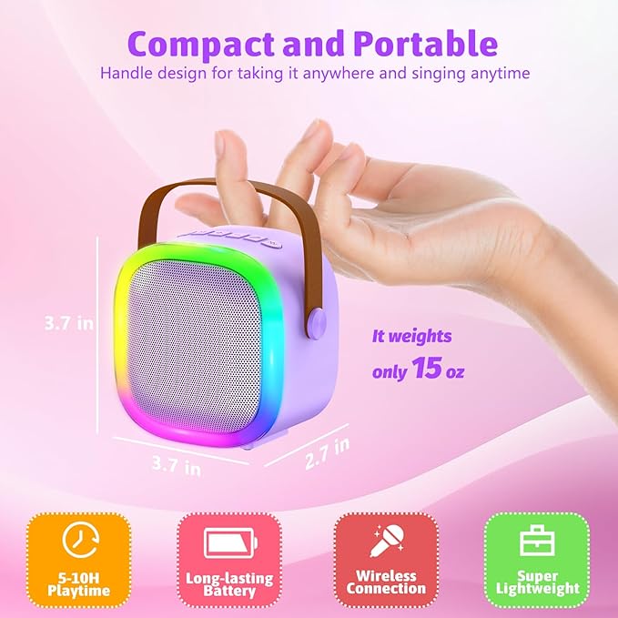 Karaoke Machine for Kids Adults, Portable Bluetooth Speaker with 2 Wireless Microphones and LED Lights, Kids Toys Birthday Gifts for Girls and Boys Ages 4, 5, 6, 7, 8,9,10,11,12+ Years, Home Party