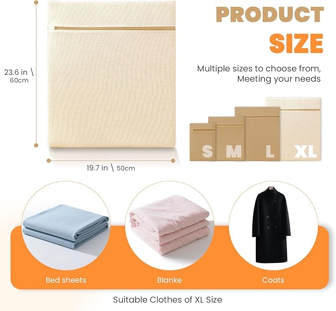 4Pcs Large Cotton Mesh Laundry Bags for Delicates,Breathable Mesh Garment Bag for Washing Machine,Travel Wash Bags with Zipper for Bras,Underwear,Socks,Clothes,Laundry Dorm Room Essentials(XL)