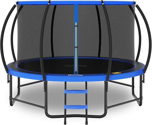 14FT 12FT 10FT 16FT Trampoline with Safety Enclosure, Anti-Rust Coating – ASTM Certified, Heavy-Duty Outdoor Trampoline with Ladder – for Kids & Adults