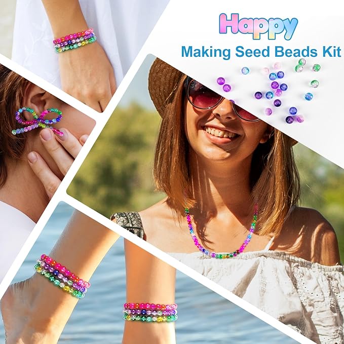 About 1200PCS 6mm Crack Glass Beads,24 Assorted Crack Violet Purple Series Colorful Crystal Beads for Bracelet and Jewelry Making and DIY Crafts,Friendship Bracelets