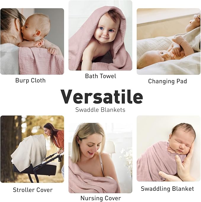 GLLQUEN BABY Muslin Swaddle Blankets for Girls, 2-Pack Organic Baby Blankets for Girl Boy, Newborn Receiving Blanket, Baby Swaddle Blanket Unisex, Baby Essentials, Registry & Gift, 40 x 38 inches