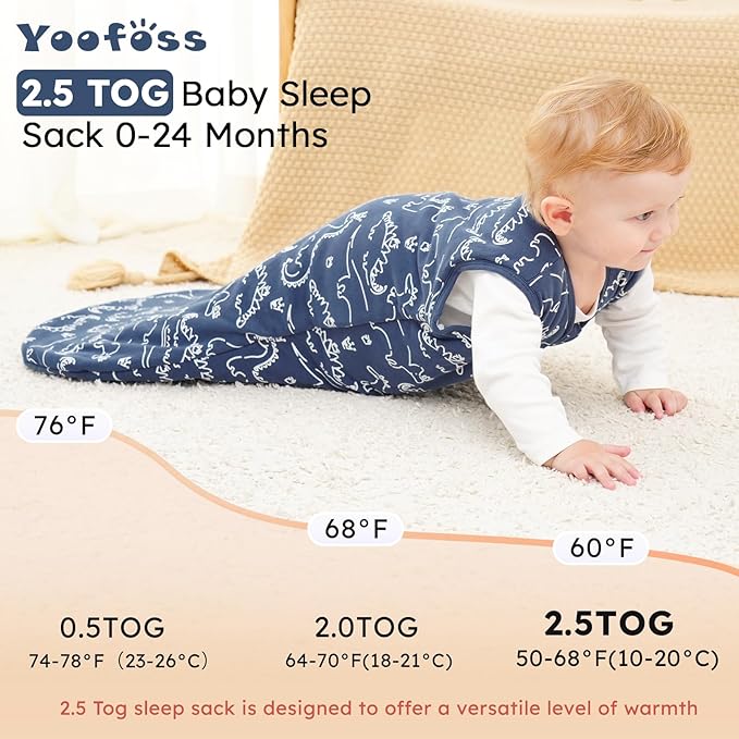 Yoofoss Baby Sleep Sack 6-12 Months, TOG 2.5 Baby Wearable Blanket with 2-Way Zipper, 100% Organic Cotton Fabric Winter Newborn Sleeping Sack, Warm Soft Comfy