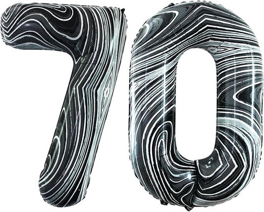 GOER Number 70 Balloons for 70th Birthday Party Decorations,42 Inch Jumbo Foil Helium Balloons for 70th Anniversary (Marble Black)