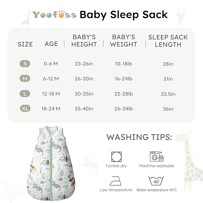 Yoofoss Baby Sleep Sack 12-18 Months, TOG 2.5 Baby Wearable Blanket with 2-Way Zipper, 100% Organic Cotton Fabric Winter Newborn Sleeping Sack, Warm Soft Comfy