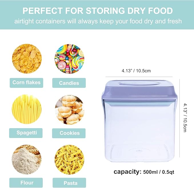 Airtight Food Storage Container - 0.5qt / 500ml Mini Square Pop Containers With Lids, Bpa Free Stackable Container Snacks Candy Salt Herbs Spices