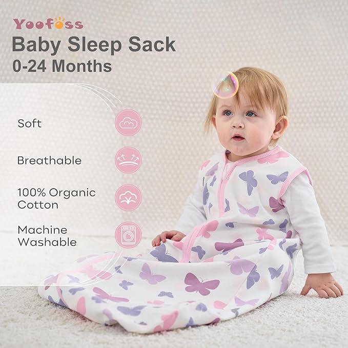 Yoofoss Baby Sleep Sack 0-6 Months Baby Wearable Blanket 100% Cotton 2-Way Zipper TOG 0.5 Toddler Sleeping Sack 3 Pack, Lightweight Sleep Sacks for Babies(Small)