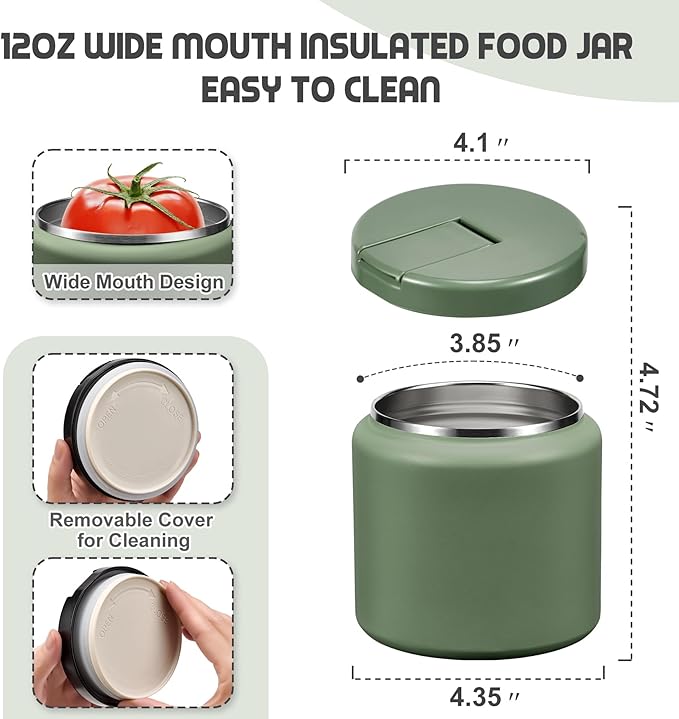 26oz Soup Thermo for Hot Food Kids with Buckle Lid Insulated Vacuum Food Jar Wide Mouth Leakproof Stainless Steel Lunch Container (Green)