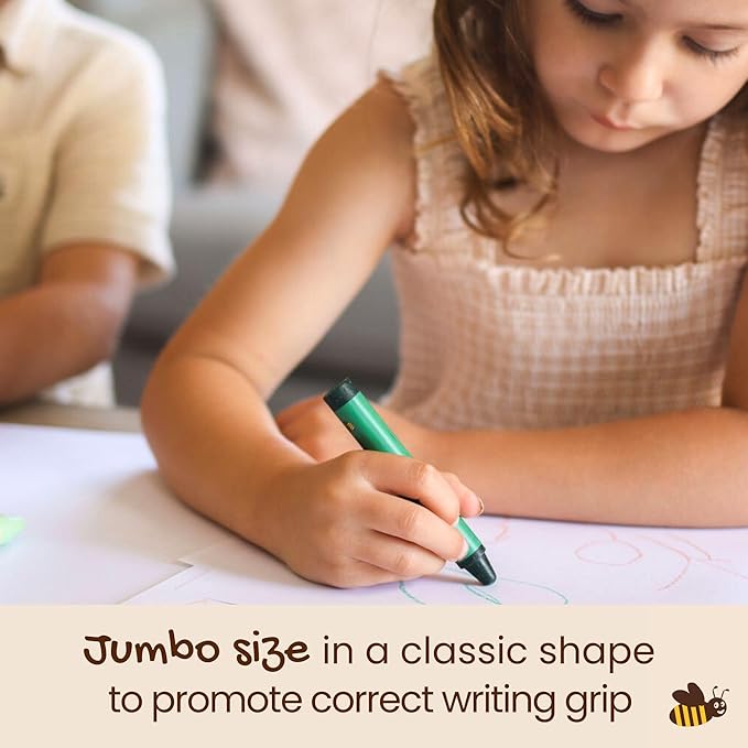 Honeysticks Jumbo Crayons (24 Pack) - Non Toxic Crayons - 100% Pure Beeswax and Food Grade Colors - 24 Bright Colors - Large, Easy to Hold and Use - Preschool Art Supplies for Toddlers/Kids 3-5, 4-8