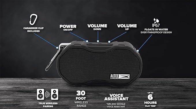 Altec Lansing Baby Boom XL - Waterproof Bluetooth Speaker, Wireless & Portable for Travel & Outdoor Use, Deep Bass & Loud Sound, 1 Pack, Black